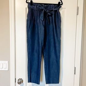 LOFT tie waist slim denim pants paper bag